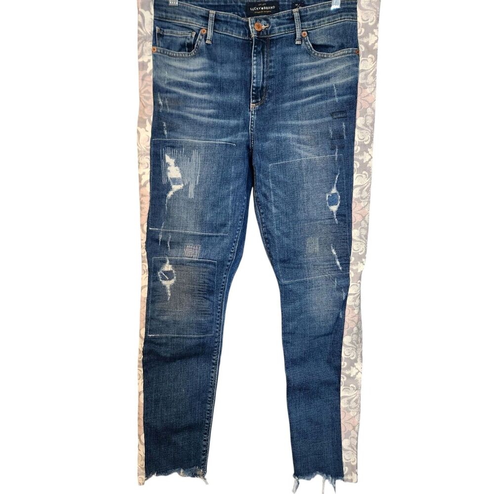Lucky Brand Ava Jeans Womens Size 10/30 Blue Denim Ripped Skinny Ankle Leggings